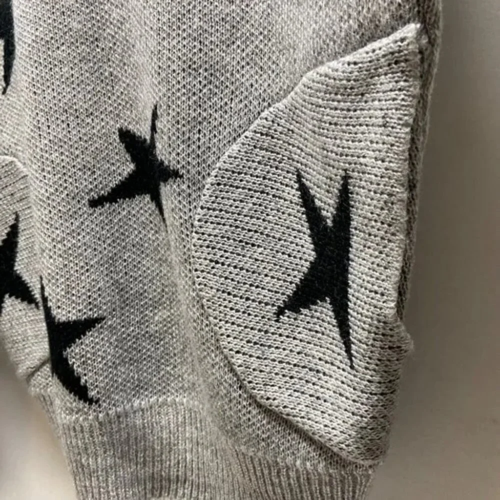 Vici Hooded Sweater Women's Small Gray Black Stars Knit Pullover‎ Nordstrom EUC